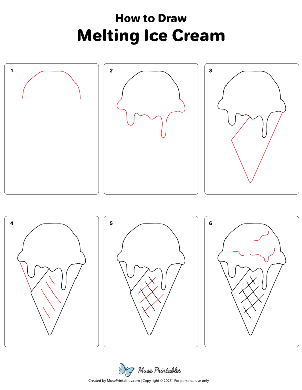 How to Draw  Melting Ice Cream - Printable Tutorial