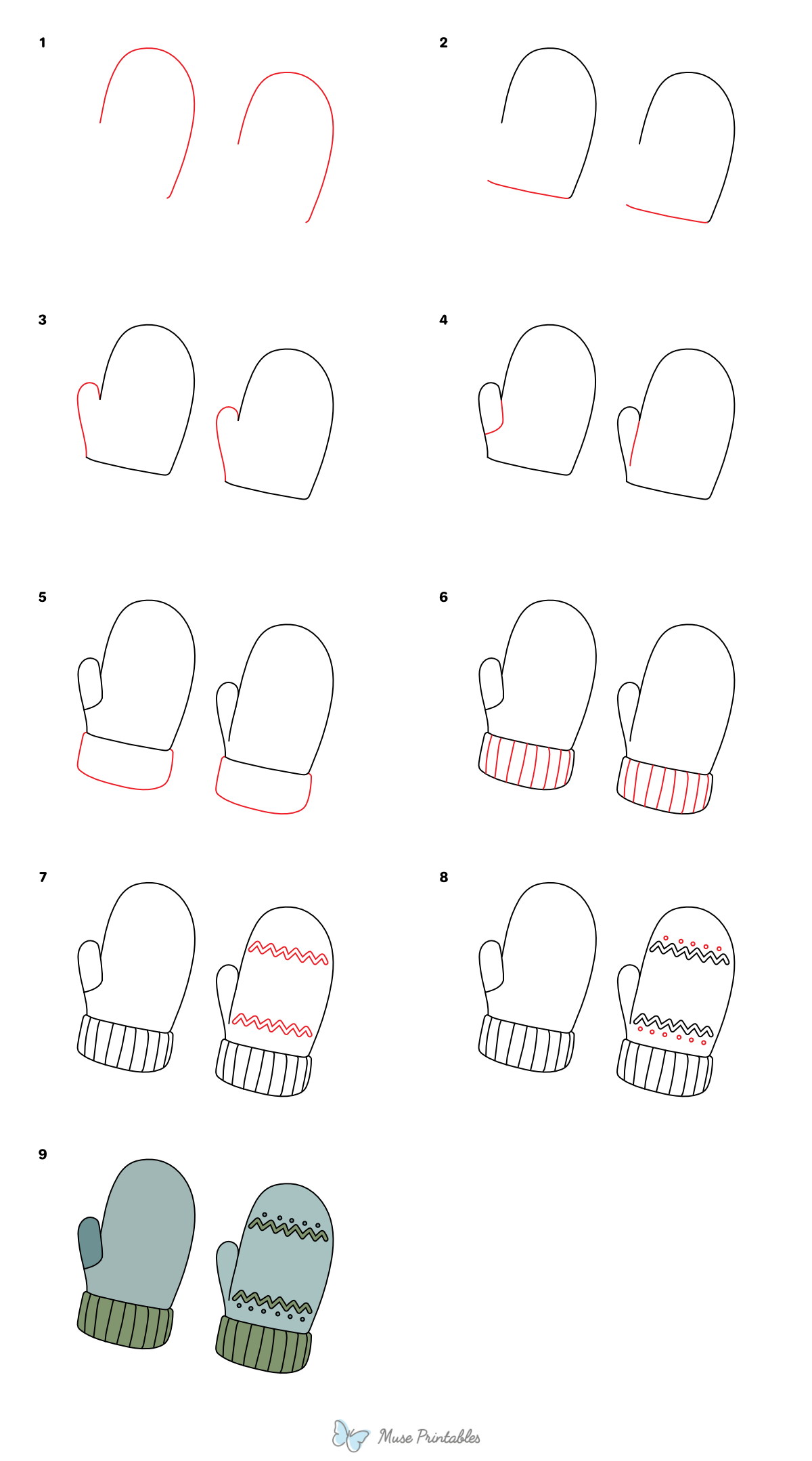 How to Draw  Mittens - Printable Tutorial