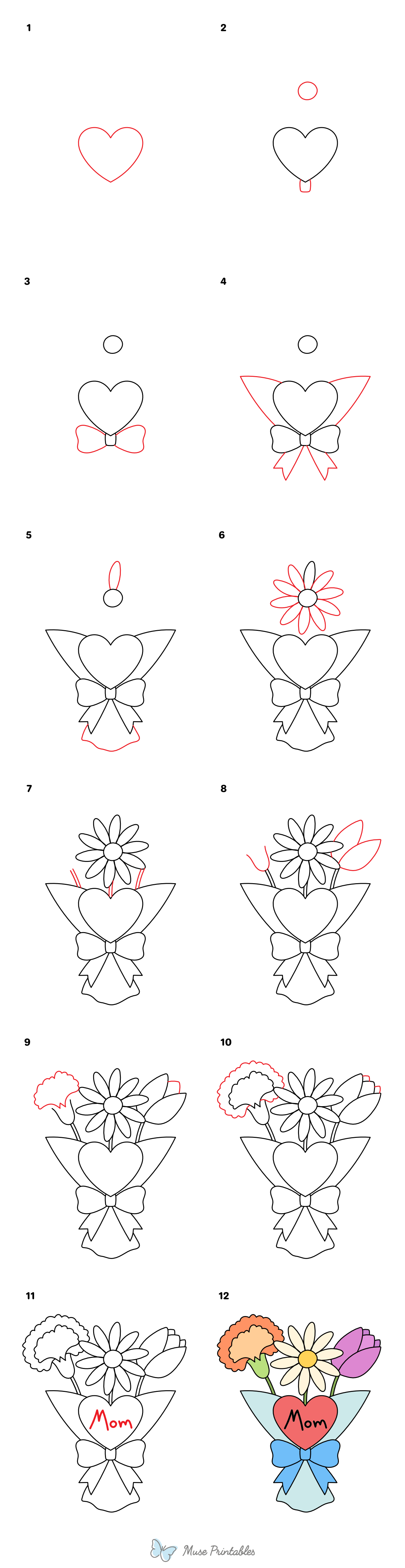 How to Draw  Mother's Day Flowers - Printable Tutorial