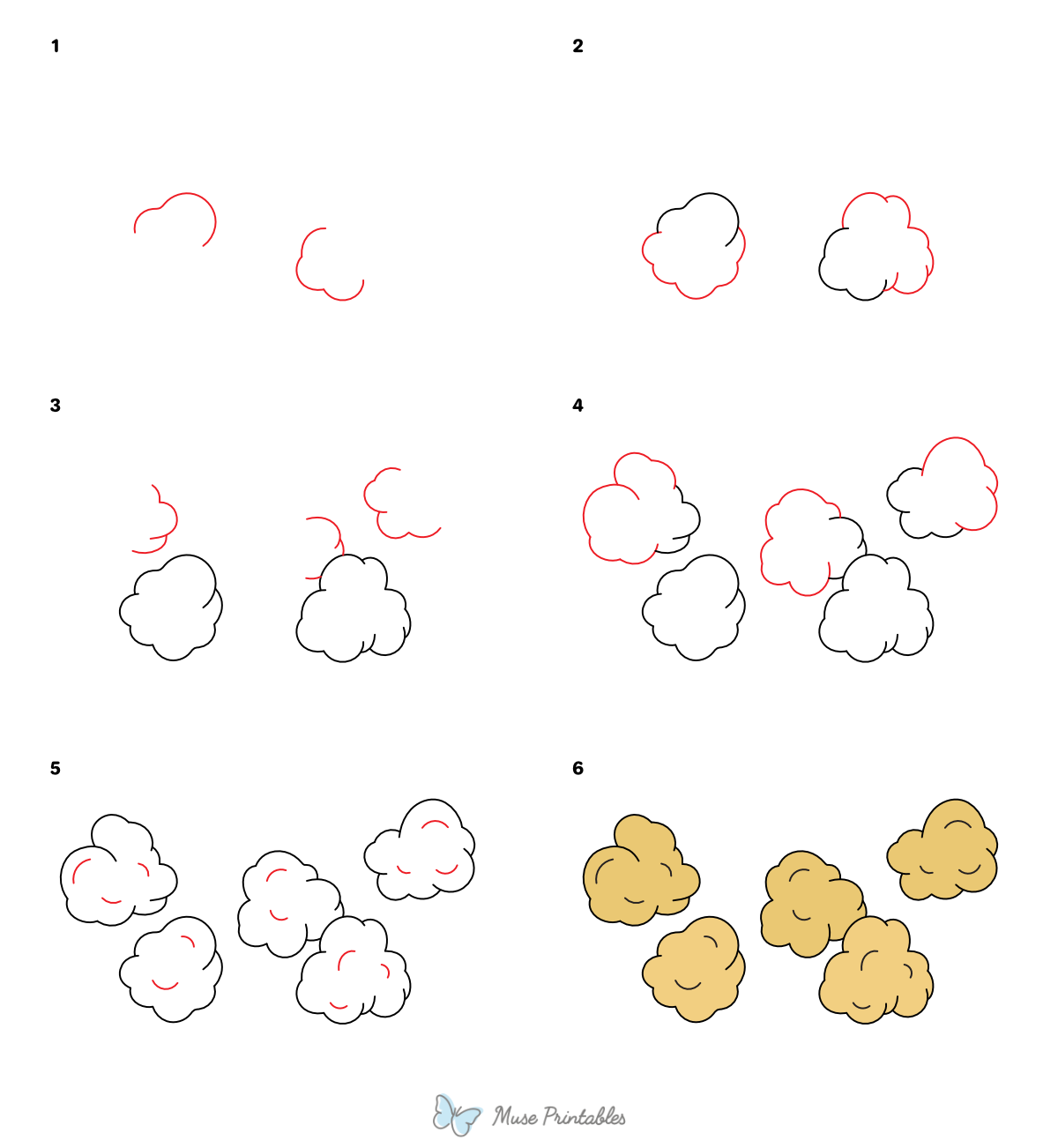 How to Draw  Popcorn - Printable Tutorial