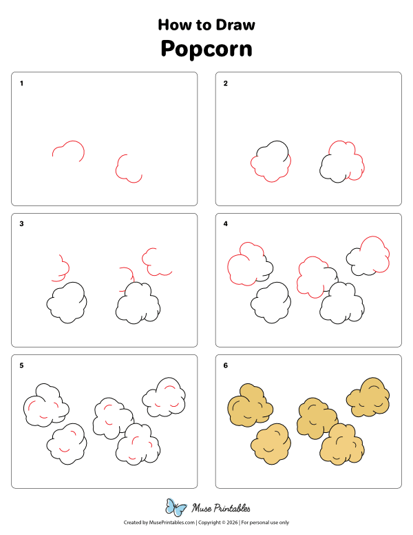How to Draw  Popcorn - Printable Tutorial