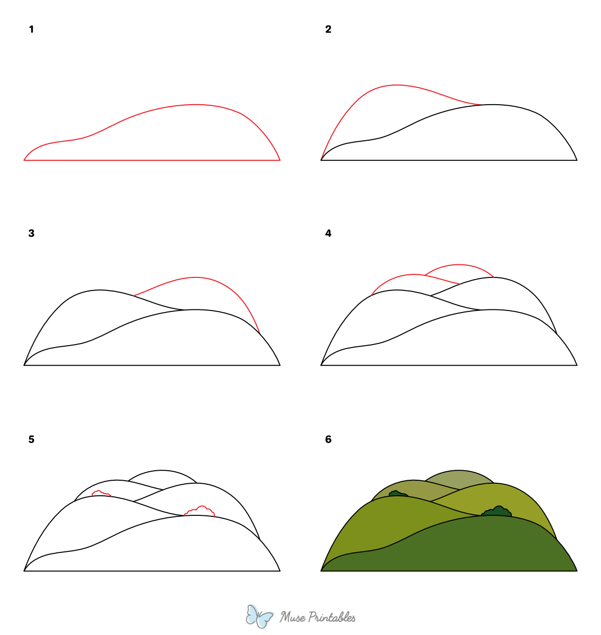How to Draw  Rolling Hills - Printable Tutorial