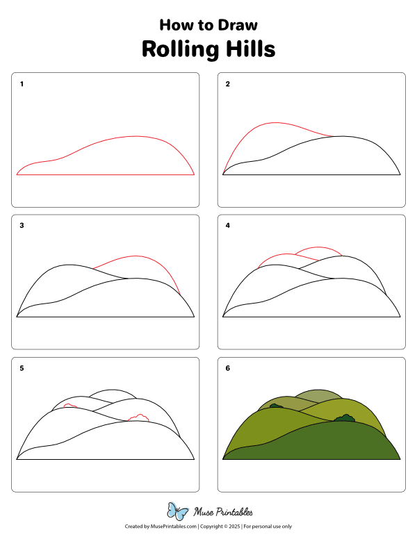How to Draw  Rolling Hills - Printable Tutorial