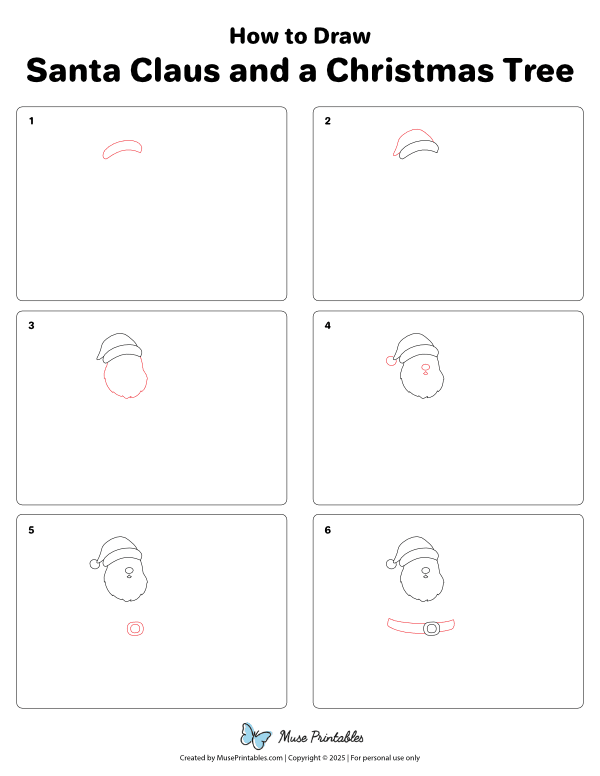 How to Draw  Santa Claus and a Christmas Tree - Printable Tutorial