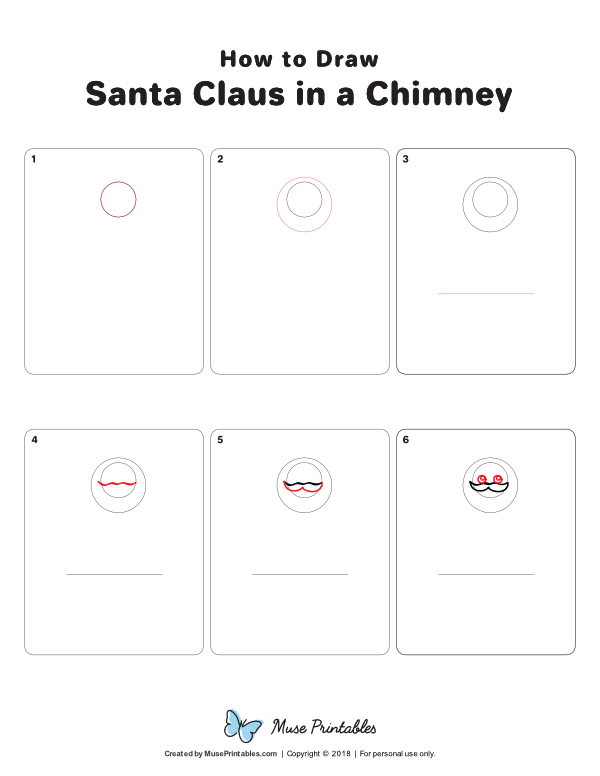 How to Draw  Santa Claus in a Chimney - Printable Tutorial