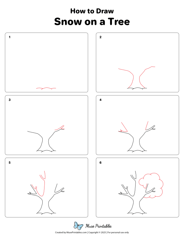 How to Draw  Snow on a Tree - Printable Tutorial