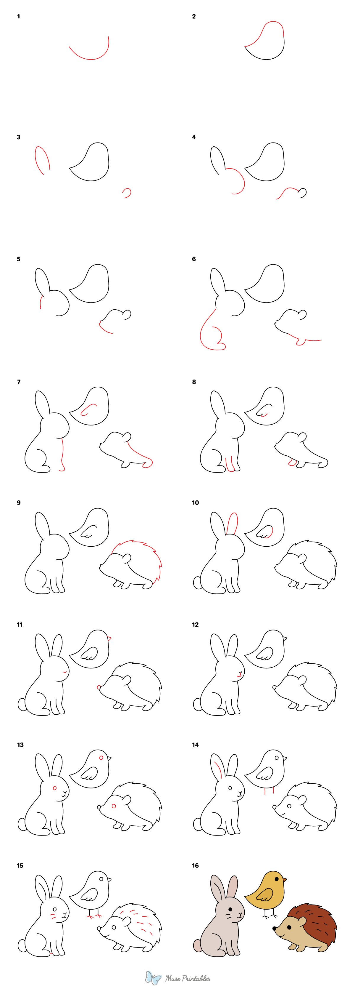 How to Draw  Spring Animals - Printable Tutorial