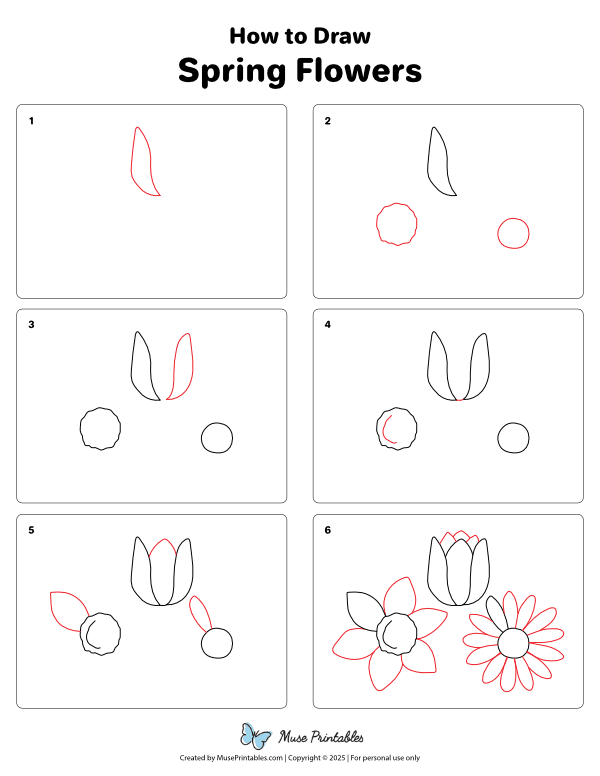 How to Draw  Spring Flowers - Printable Tutorial