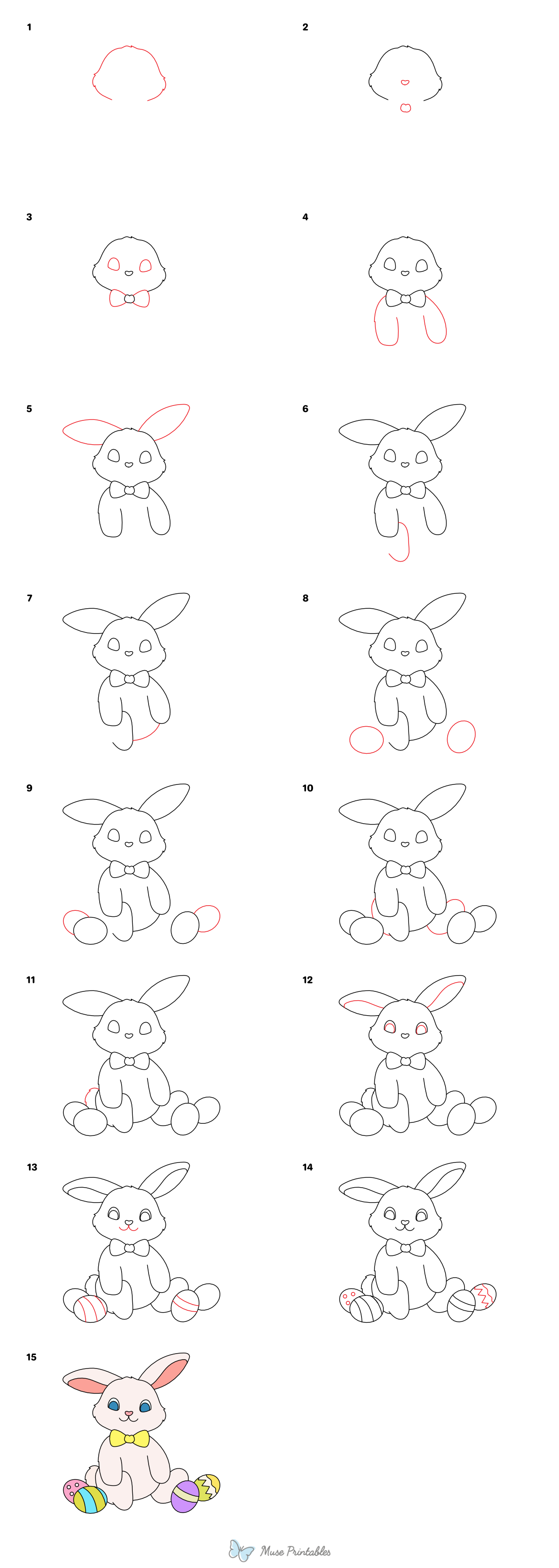 How to Draw the Easter Bunny With Eggs - Printable Tutorial