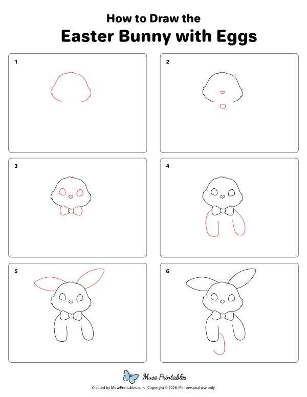How to Draw the Easter Bunny With Eggs - Printable Tutorial