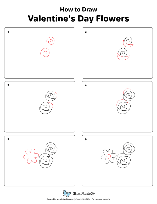 How to Draw  Valentine's Day Flowers - Printable Tutorial
