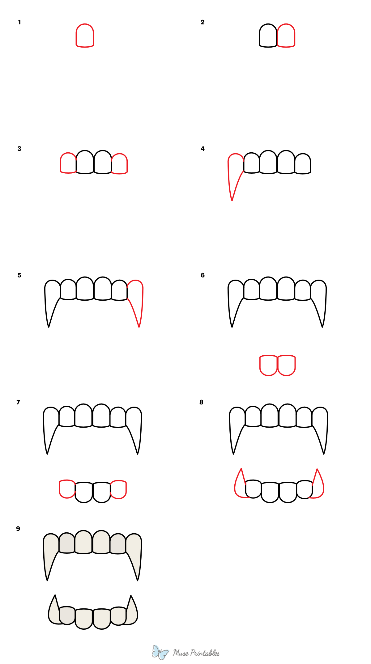 How to Draw  Vampire Teeth - Printable Tutorial