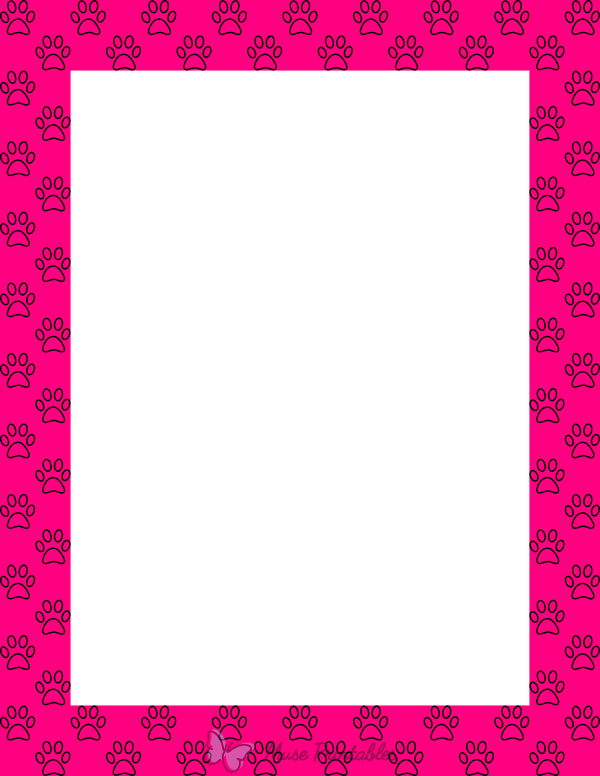 Black On Hot Pink Paw Print Outline Border