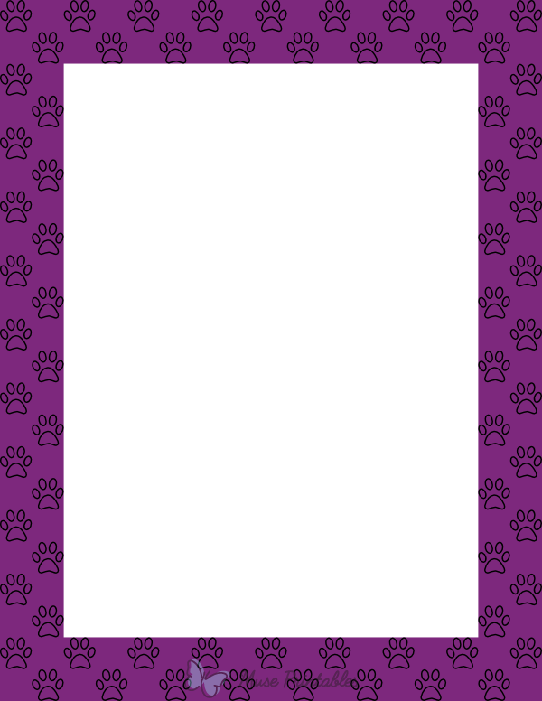 Black On Purple Paw Print Outline Border
