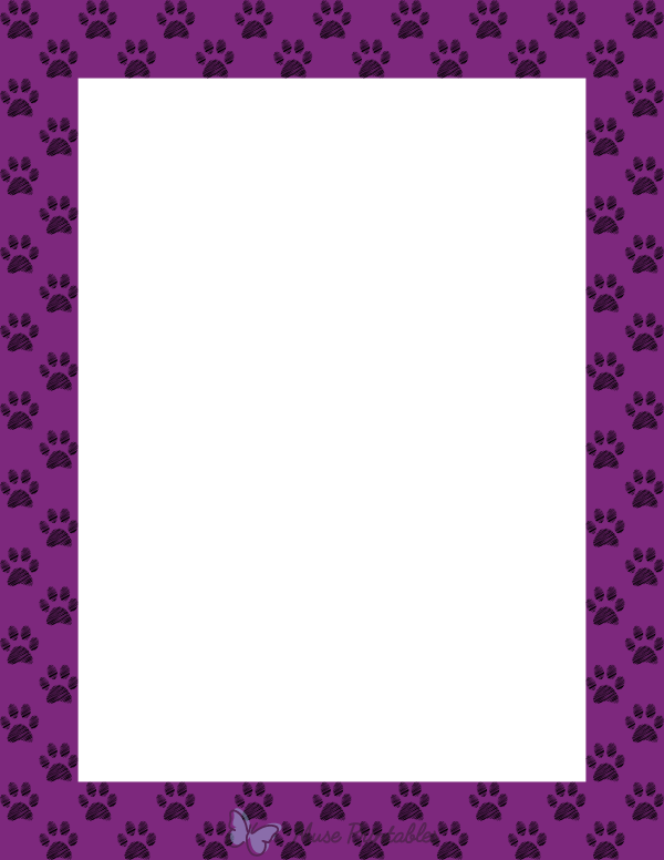 Black On Purple Scribble Paw Print Border