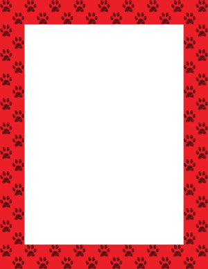 Black On Red Scribble Paw Print Border