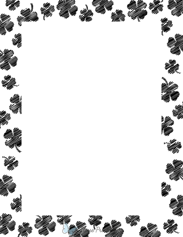 Black On White Scribble Four Leaf Clover Border