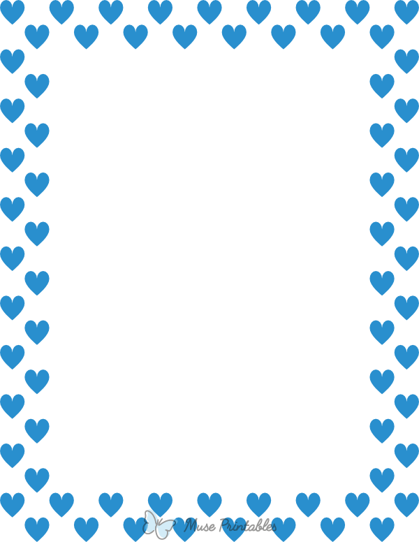 Printable Blue On White Heart Page Border