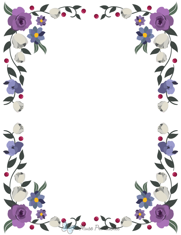 Blue Purple And White Floral Border