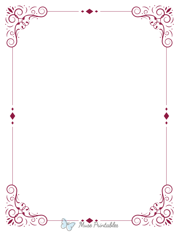 Printable Burgundy Vintage Ornate Page Border