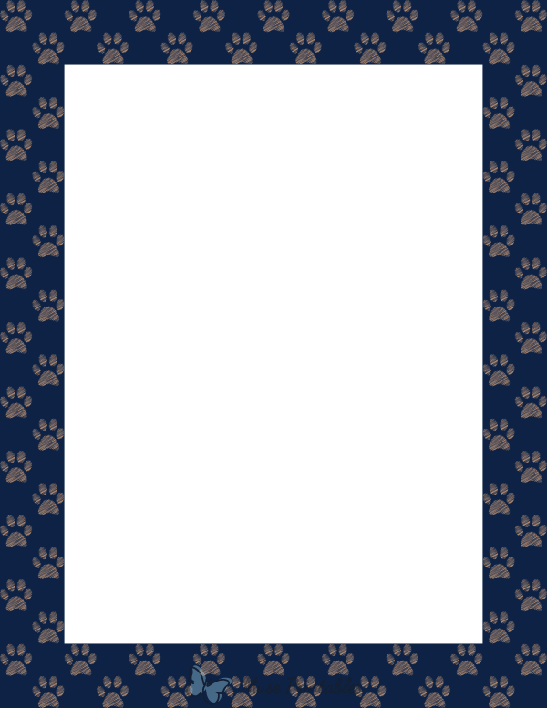 Coffee On Navy Blue Scribble Paw Print Border