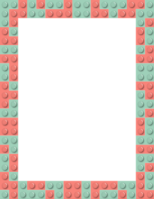 Coral and Seafoam Green Toy Block Border