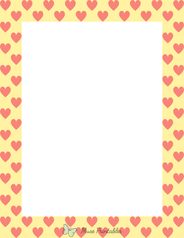 Coral On Light Yellow Heart Border