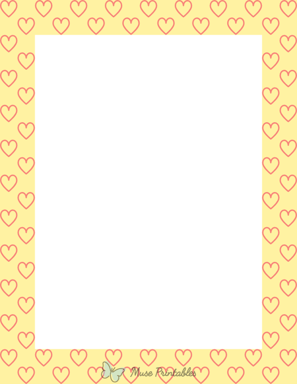 Coral On Light Yellow Heart Outline Border