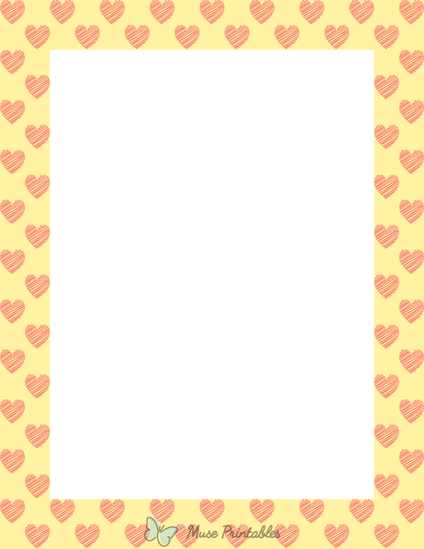 Coral On Light Yellow Heart Scribble Border