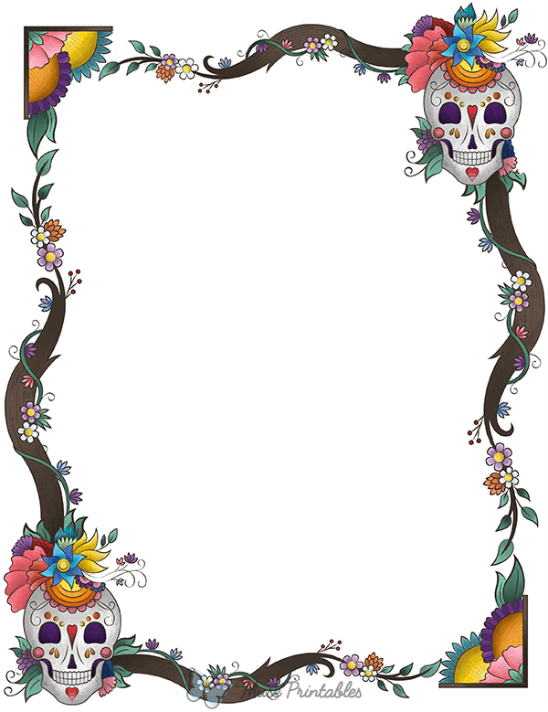Printable Floral Sugar Skull Page Border