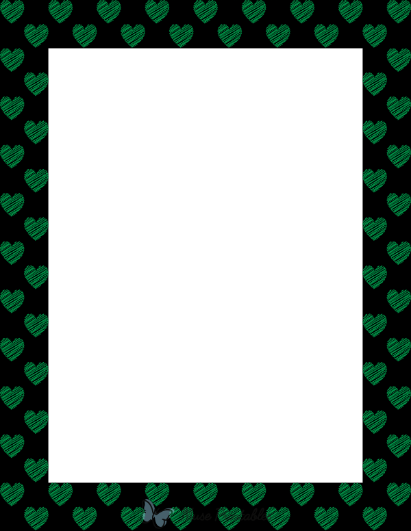 Green On Black Heart Scribble Border