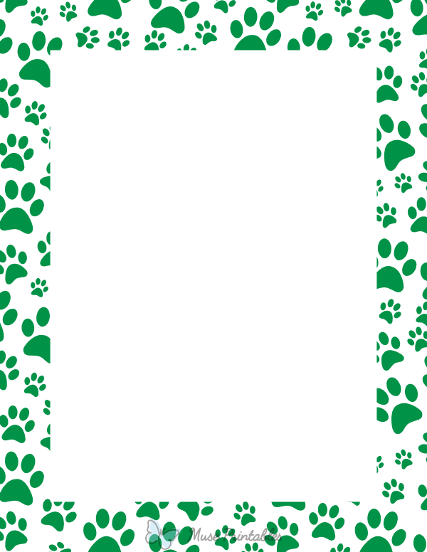 Green On White Random Paw Print Border