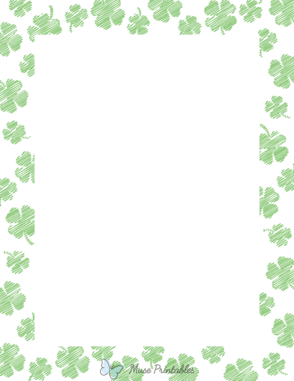 Light Green On White Scribble Four Leaf Clover Border