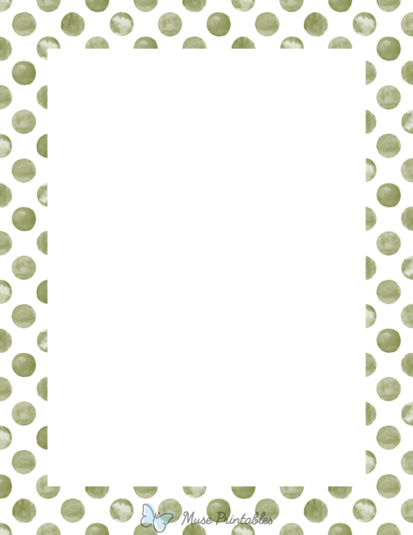 Olive Green Watercolor Polka Dots on White Border