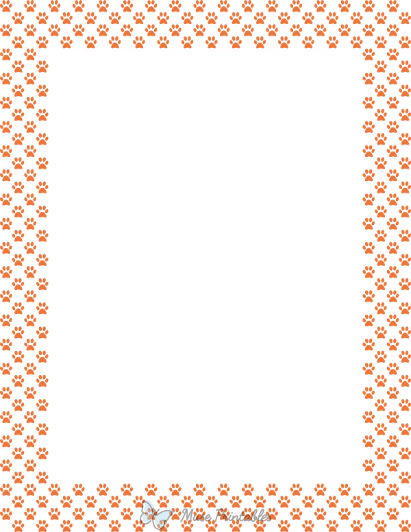 Orange on White Mini Paw Print Border