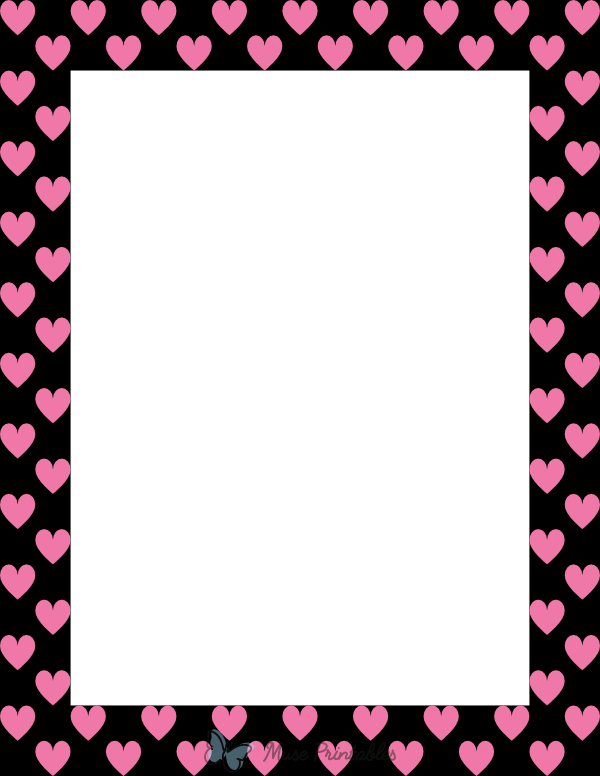 Printable Pink On Black Heart Page Border