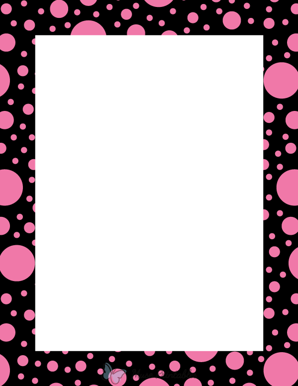 Printable Pink On Black Random Polka Dot Page Border