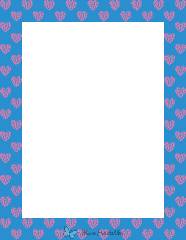 Pink On Blue Heart Scribble Border