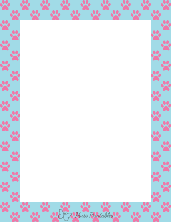 personificering dyb ledsage Printable Pink on Light Blue Paw Print Page Border