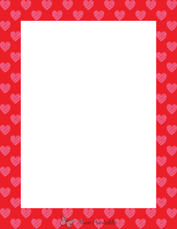 Pink On Red Heart Scribble Border