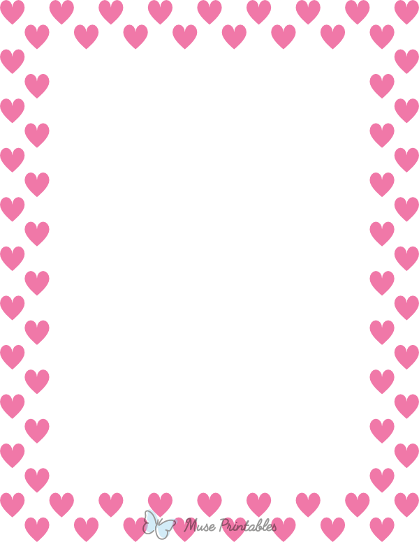 Printable Pink On White Heart Page Border
