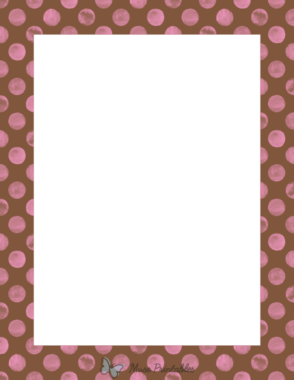 Printable Pink Watercolor Polka Dots on Brown Page Border