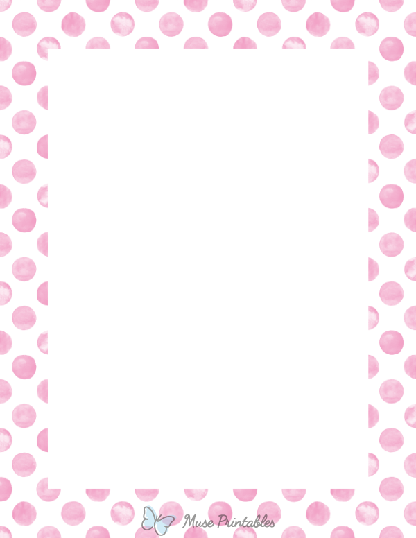 Pink Watercolor Polka Dots on White Border