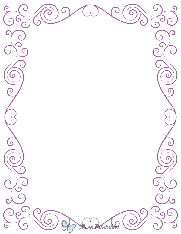Printable Purple Elegant Swirl Page Border