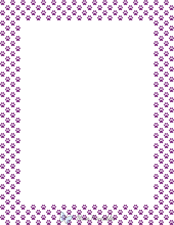 Purple on White Mini Paw Print Border