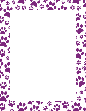 Purple On White Random Paw Print Border