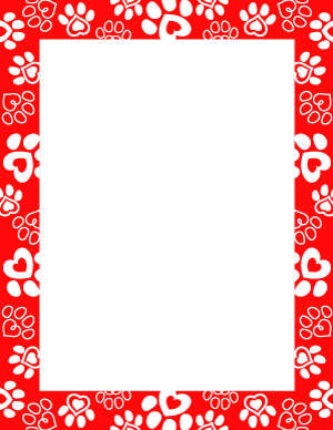 Red Heart Paw Print Border