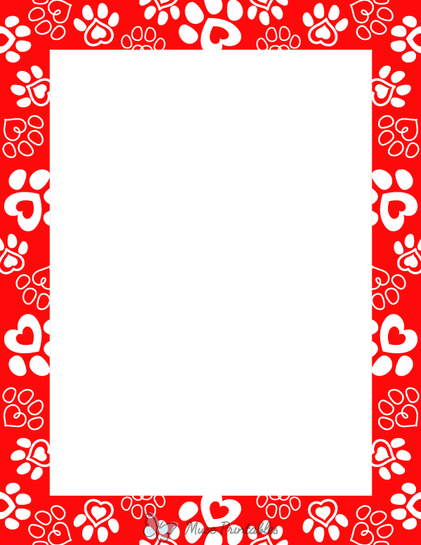 Red Heart Paw Print Border
