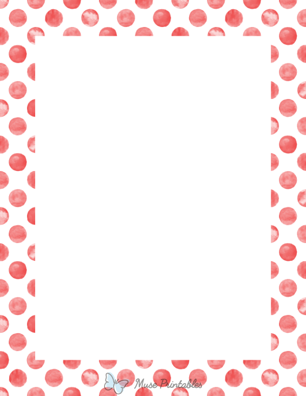 Red Watercolor Polka Dots on White Border