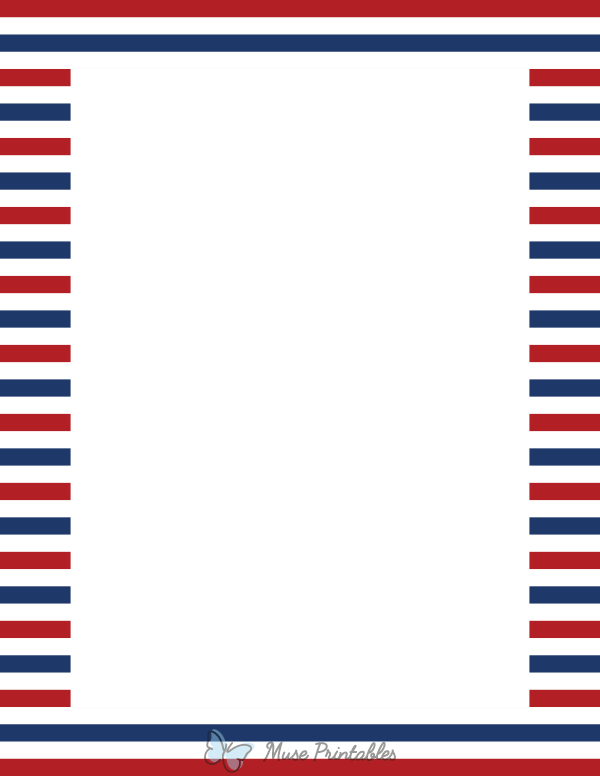 Printable Red White And Blue Horizontal Striped Page Border 